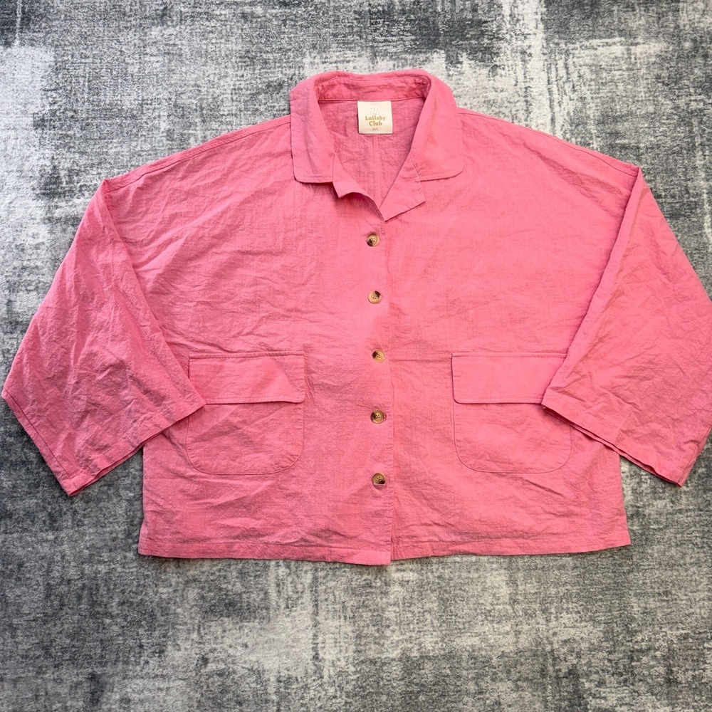 Lullaby Club Oversized Lounge Top Womens M/L Pink Button Up Boxy Beach Shirt